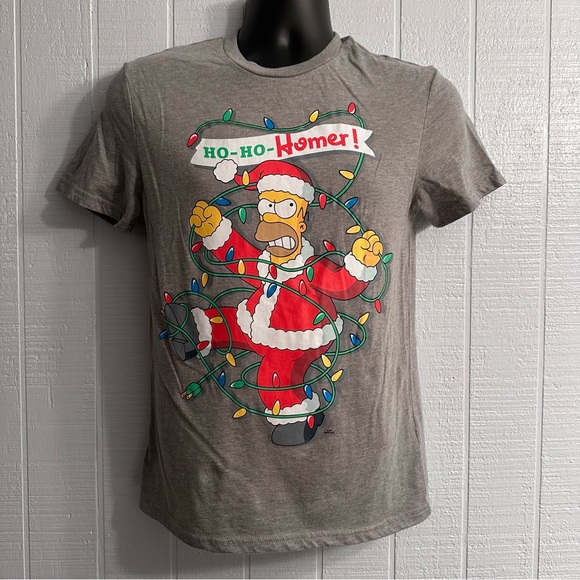 The Simpsons Ho Ho Homer Christmas Lights Santa Claus Graphic T-Shirt Grey SS - Picture 1 of 6